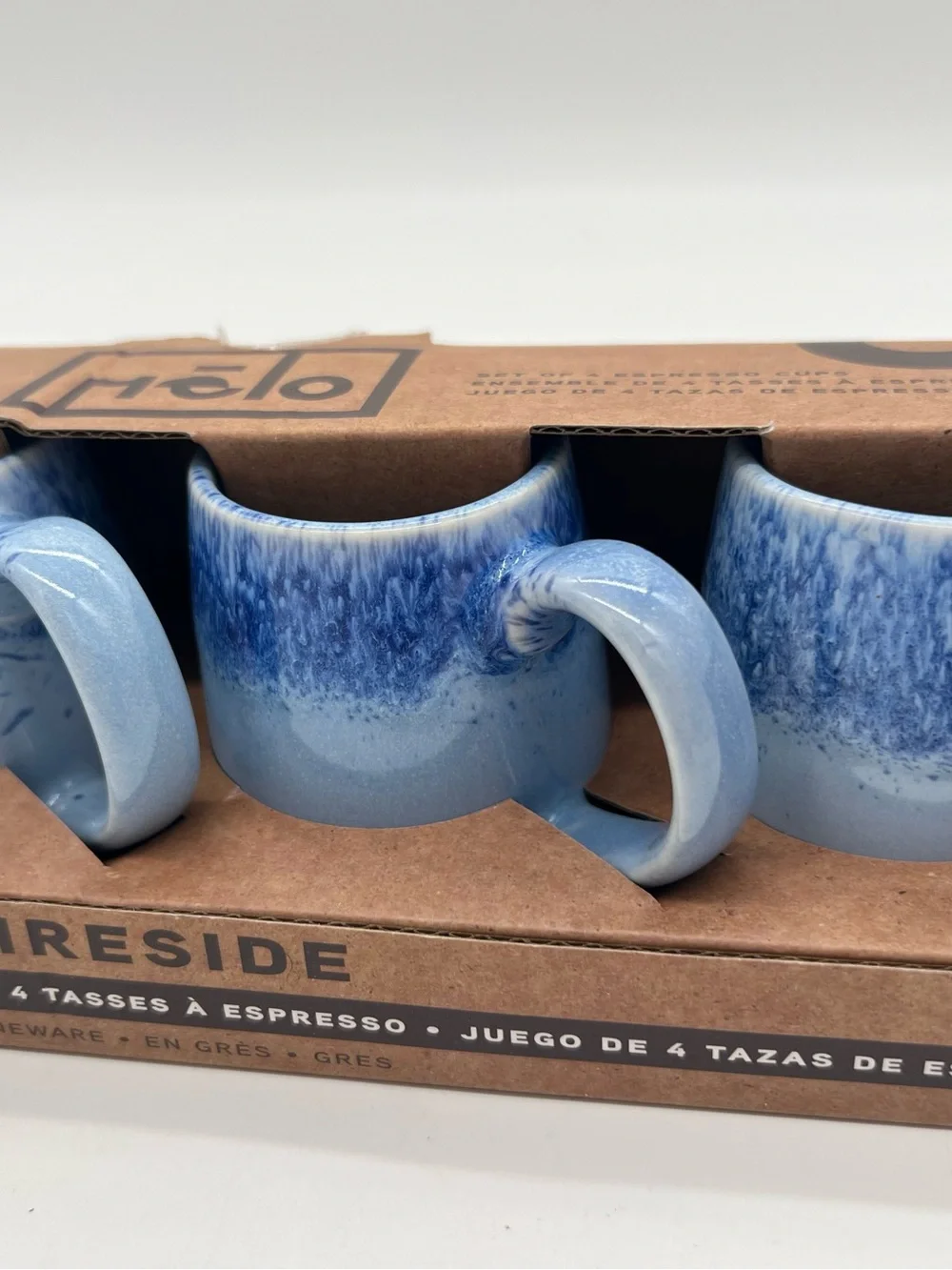 Fireside Set Of 4 Ceramic Blue Hand painted Espresso Cups 3.3 Oz